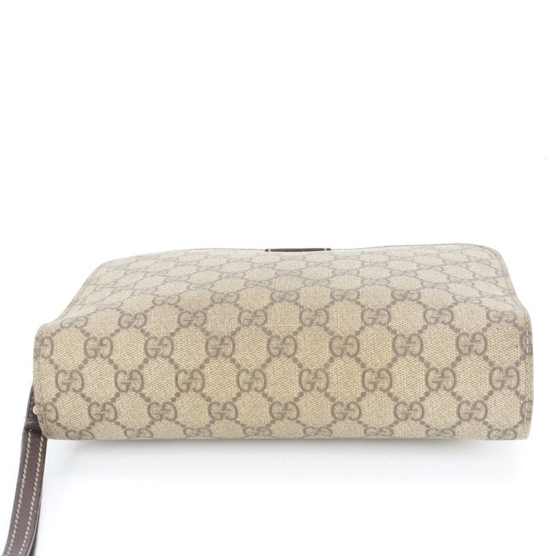 Gucci GG Supreme Leather Clutch Pouch Brown Ewe