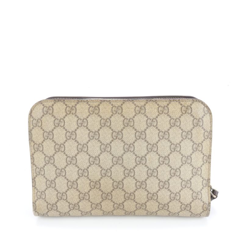 Gucci GG Supreme Leather Clutch Pouch Brown Ewe
