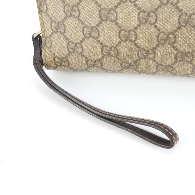 Gucci GG Supreme Leather Clutch Pouch Brown Ewe