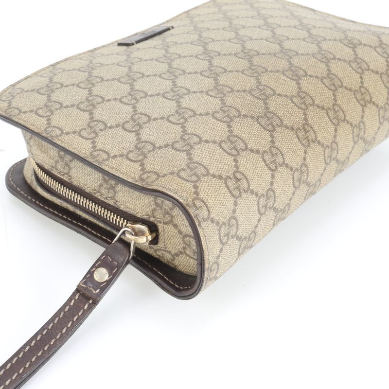 Gucci GG Supreme Leather Clutch Pouch Brown Ewe