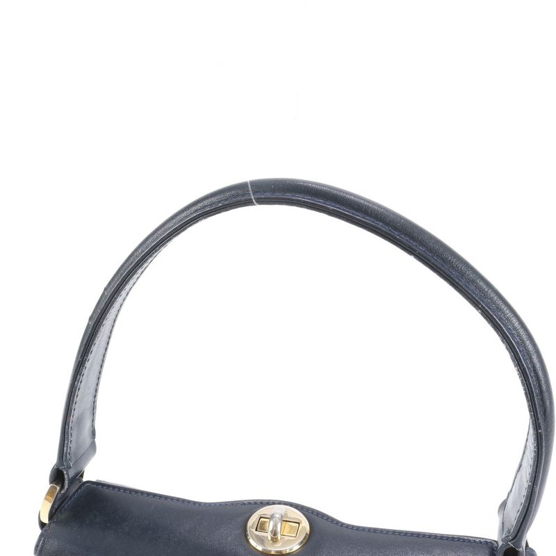 Gucci Vintage Turnlock Leather Handbag Tote Black Gold