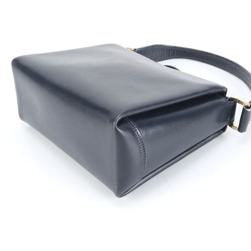 Gucci Vintage Turnlock Leather Handbag Tote Black Gold