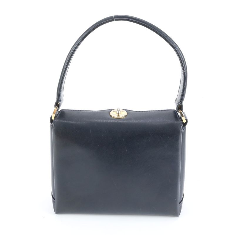 Gucci Vintage Turnlock Leather Handbag Tote Black Gold