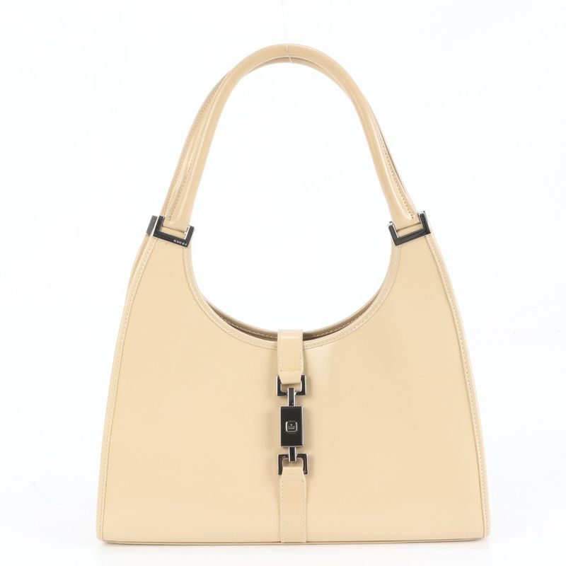 Gucci Jackie 002 Leather Tote Shoulder Hand Beige Silver