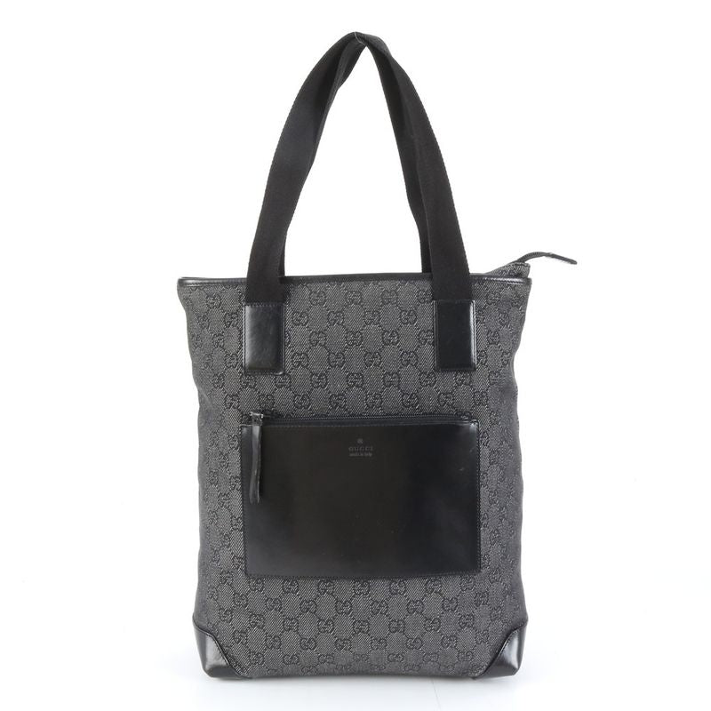 Gucci GG Canvas Leather Tote Shoulder Hand Black