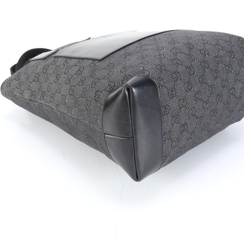 Gucci GG Canvas Leather Tote Shoulder Hand Black