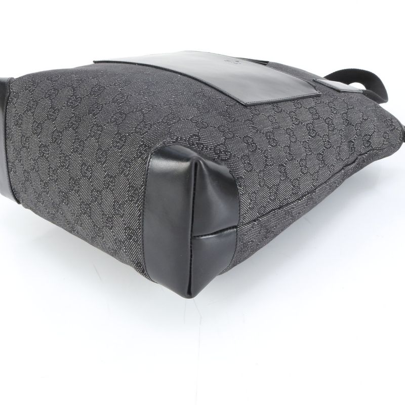 Gucci GG Canvas Leather Tote Shoulder Hand Black