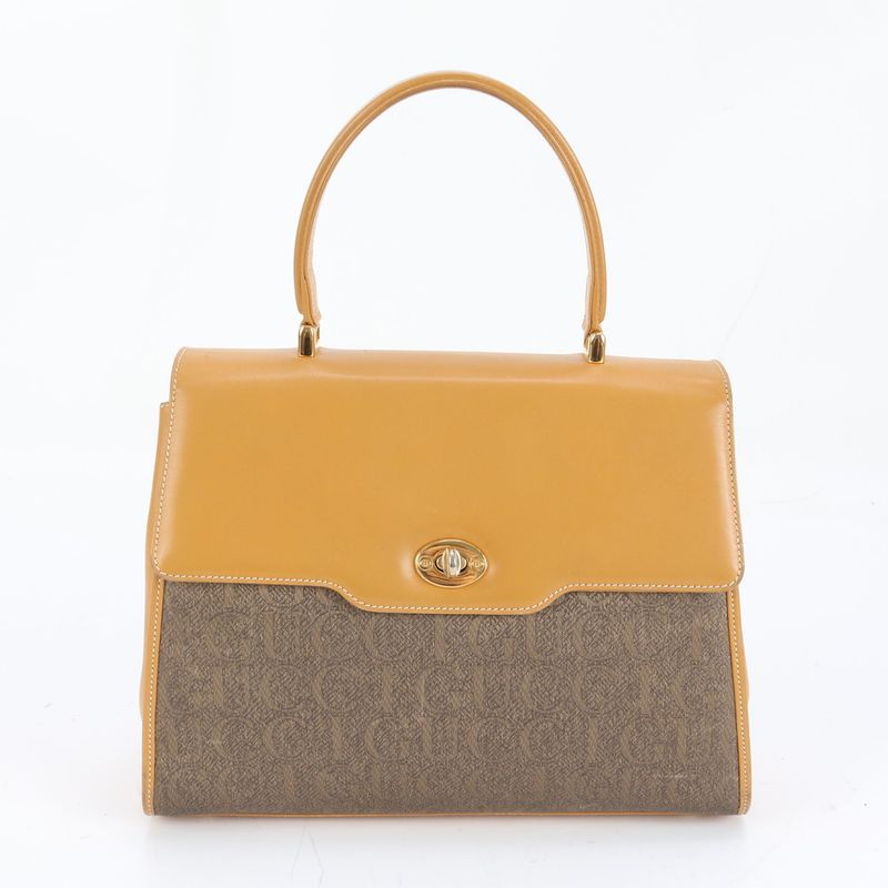 Gucci Vintage Leather Turnlock Handbag Top Handle Tote Brown Gold Master Do
