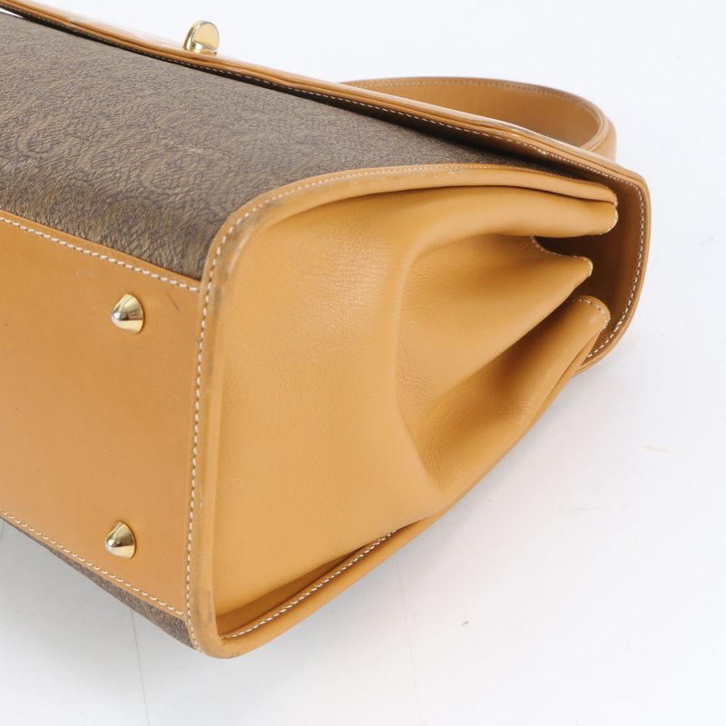 Gucci Vintage Leather Turnlock Handbag Top Handle Tote Brown Gold Master Do