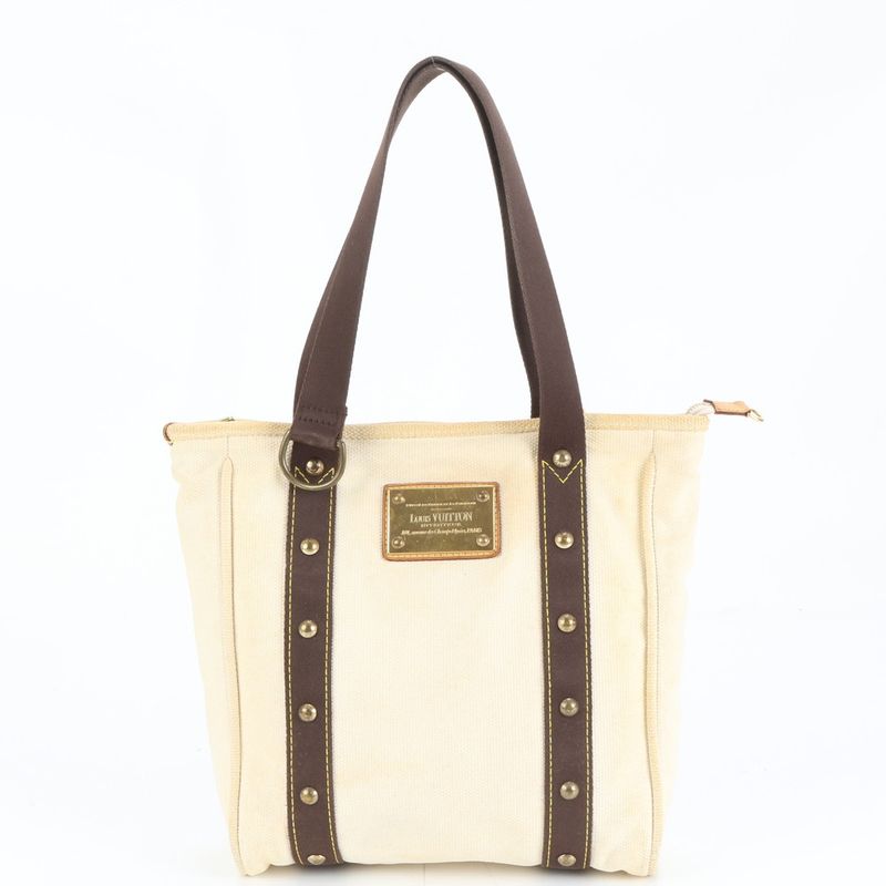 Louis Vuitton Antigua Cabas MM Leather Tote Shoulder Ecru