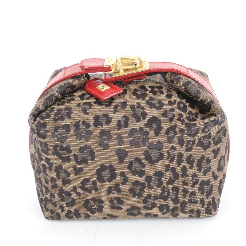 Fendi Leopard Print Leather Vanity Handbag Pouch Gold