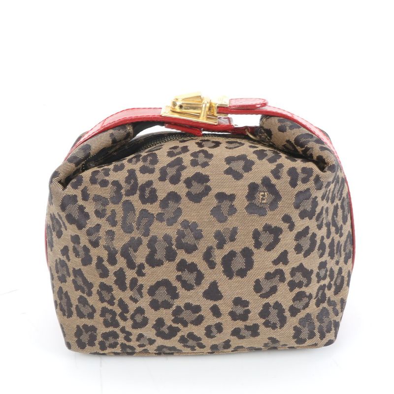 Fendi Leopard Print Leather Vanity Handbag Pouch Gold