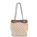 Gucci GG Canvas Braided Shoulder Leather Tote Hand Brown