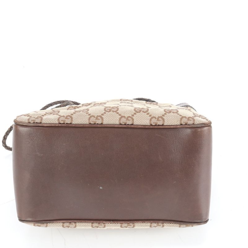 Gucci GG Canvas Braided Shoulder Leather Tote Hand Brown