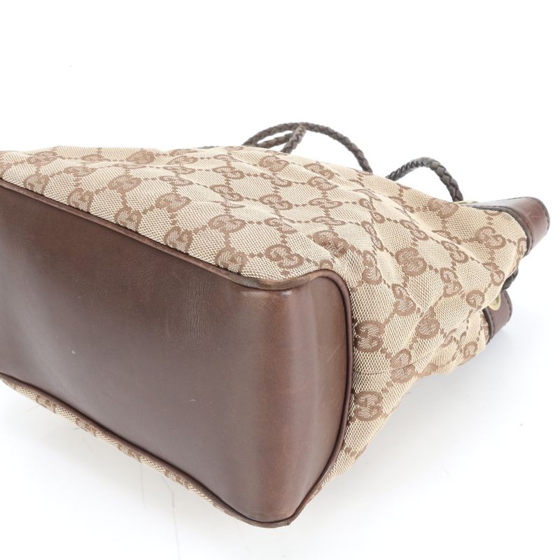 Gucci GG Canvas Braided Shoulder Leather Tote Hand Brown