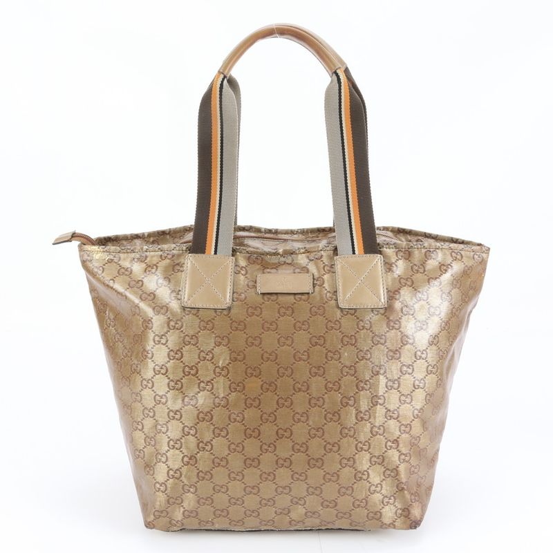 Gucci GG Crystal Leather Tote Shoulder Hand Gold A4 Rnm