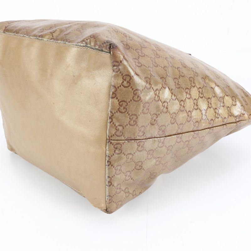 Gucci GG Crystal Leather Tote Shoulder Hand Gold A4 Rnm