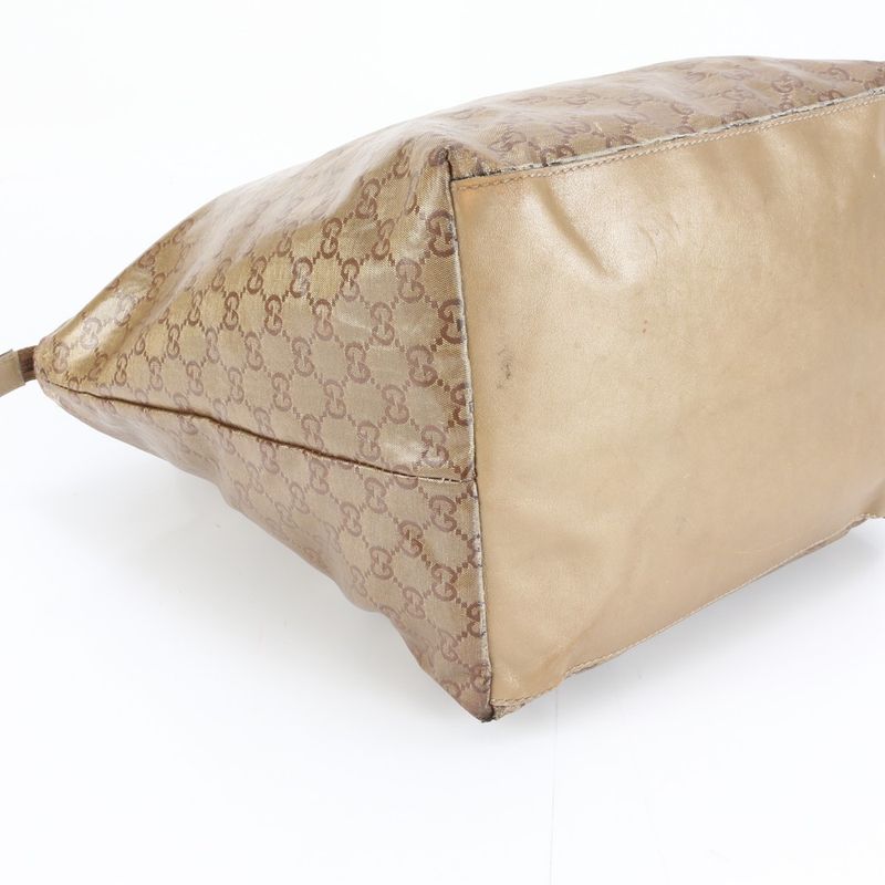 Gucci GG Crystal Leather Tote Shoulder Hand Gold A4 Rnm