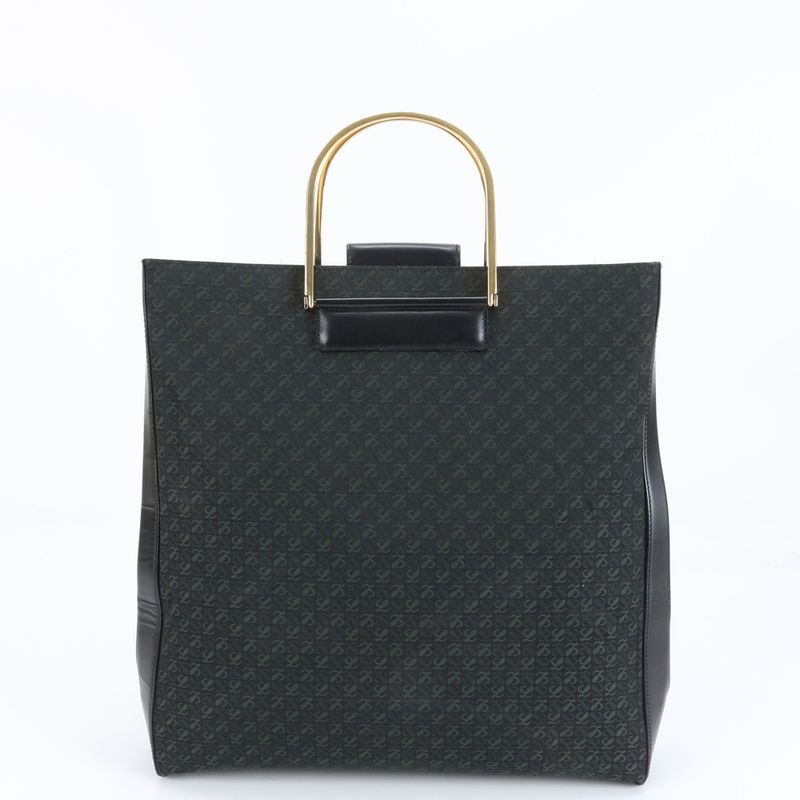 Loewe Anagram Repeat Leather Canvas Tote Hand Black