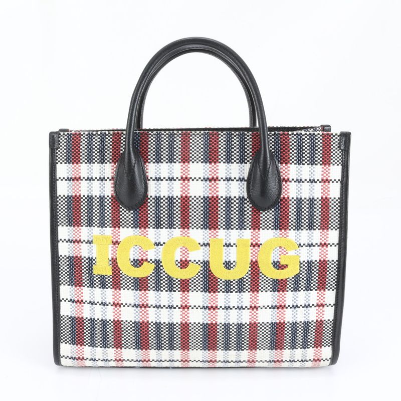 Gucci Iccug Plaid Pattern Leather Canvas Tote