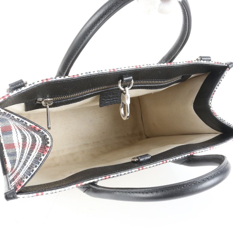 Gucci Iccug Plaid Pattern Leather Canvas Tote
