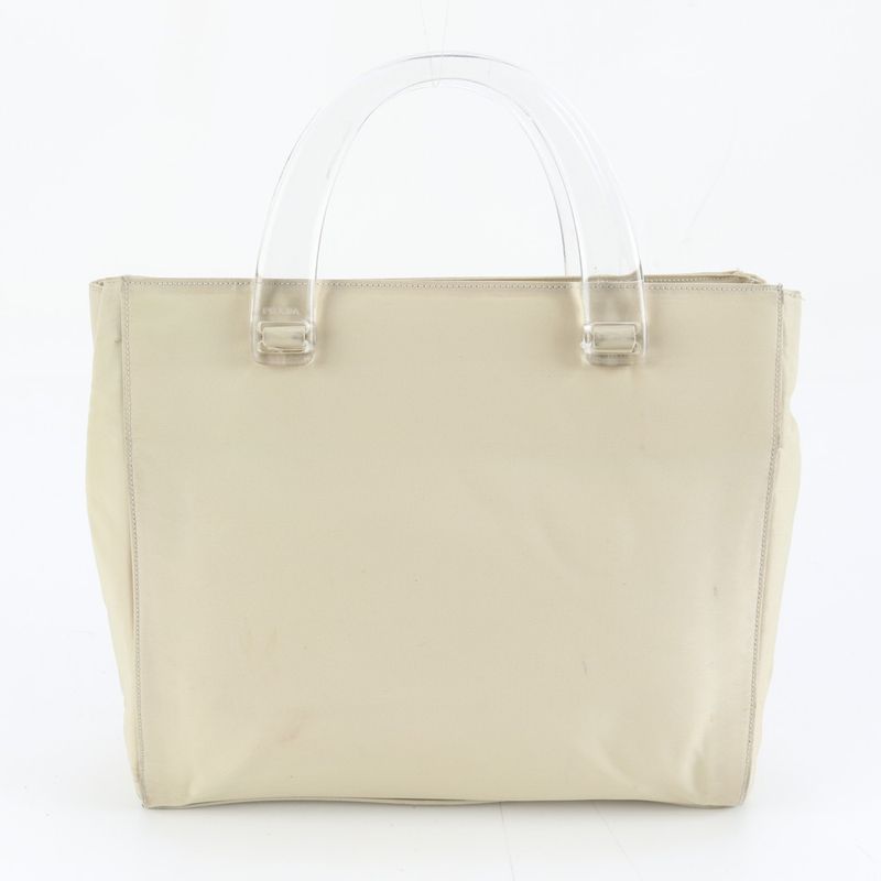 Prada Tessuto Nylon Clear Handle Triangle Logo Handbag Tote Eem