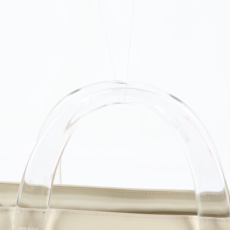 Prada Tessuto Nylon Clear Handle Triangle Logo Handbag Tote Eem