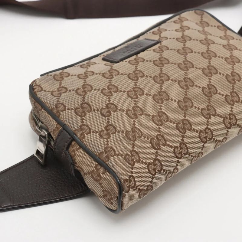 Gucci GG Canvas Leather 2-Way Belt Bag Crossbody Waist Pouch