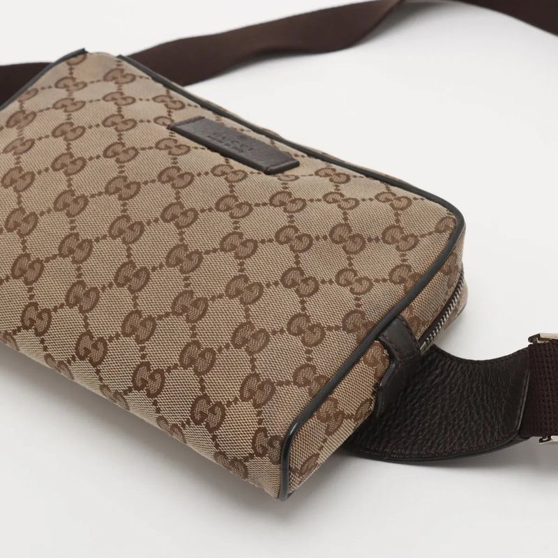 Gucci GG Canvas Leather 2-Way Belt Bag Crossbody Waist Pouch