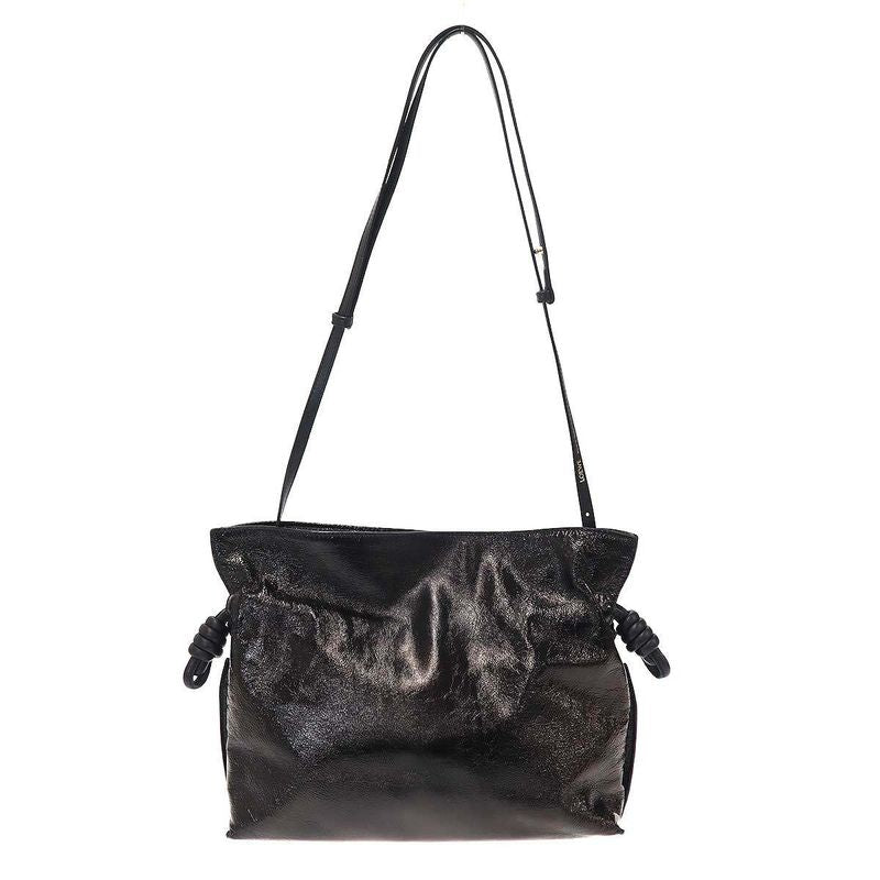 Loewe Flamenco Clutch Patent Leather Shoulder Bag Black