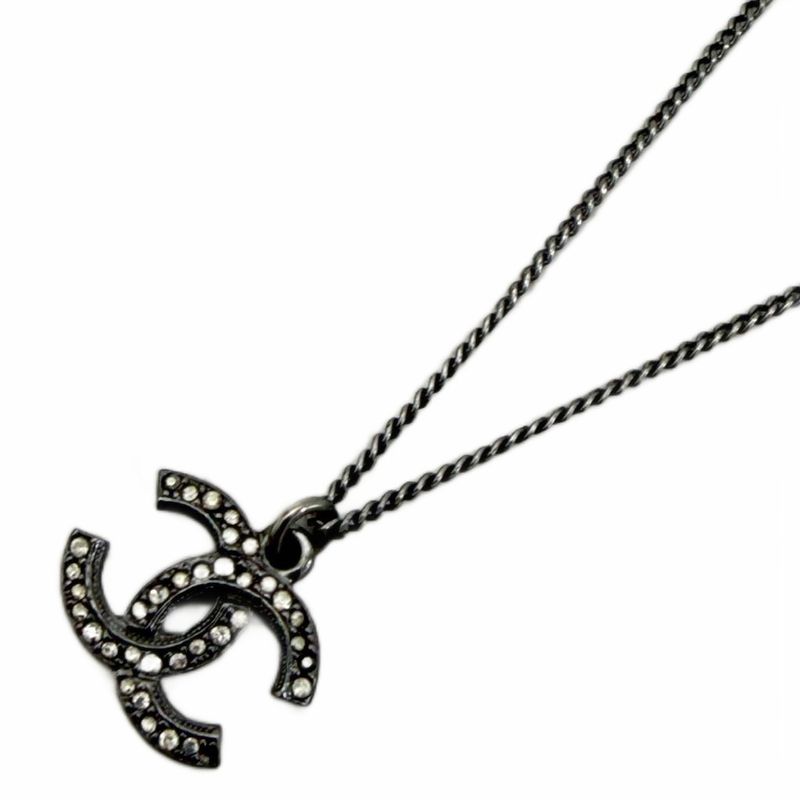 Chanel CC Logo Necklace Faux Pearl Chain Pendant Rhinestone Bijou Silver S Wy