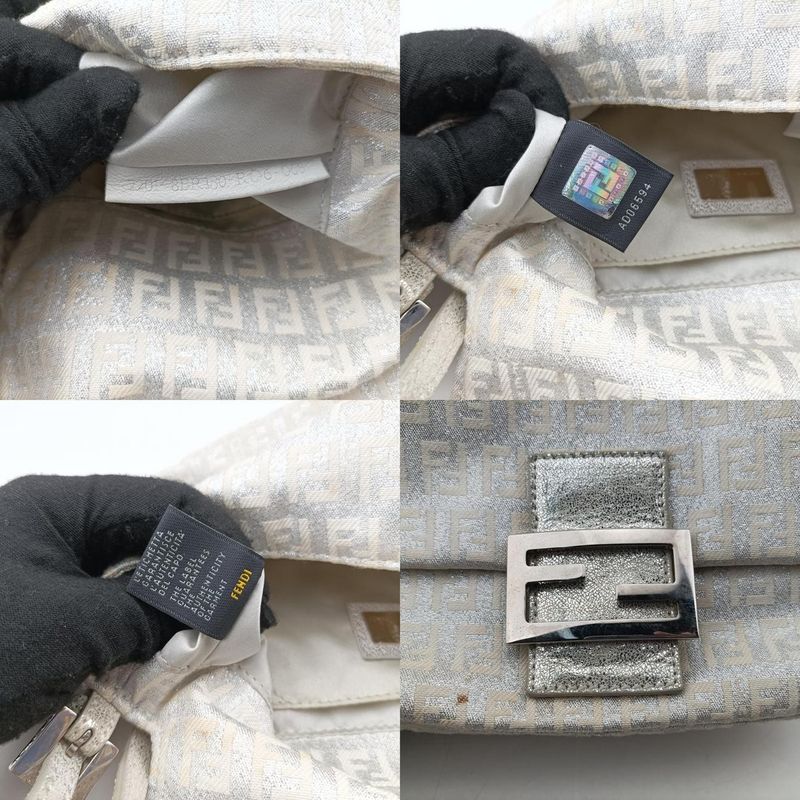 Fendi Mamma Bucket Silver Canvas Shoulder Bag