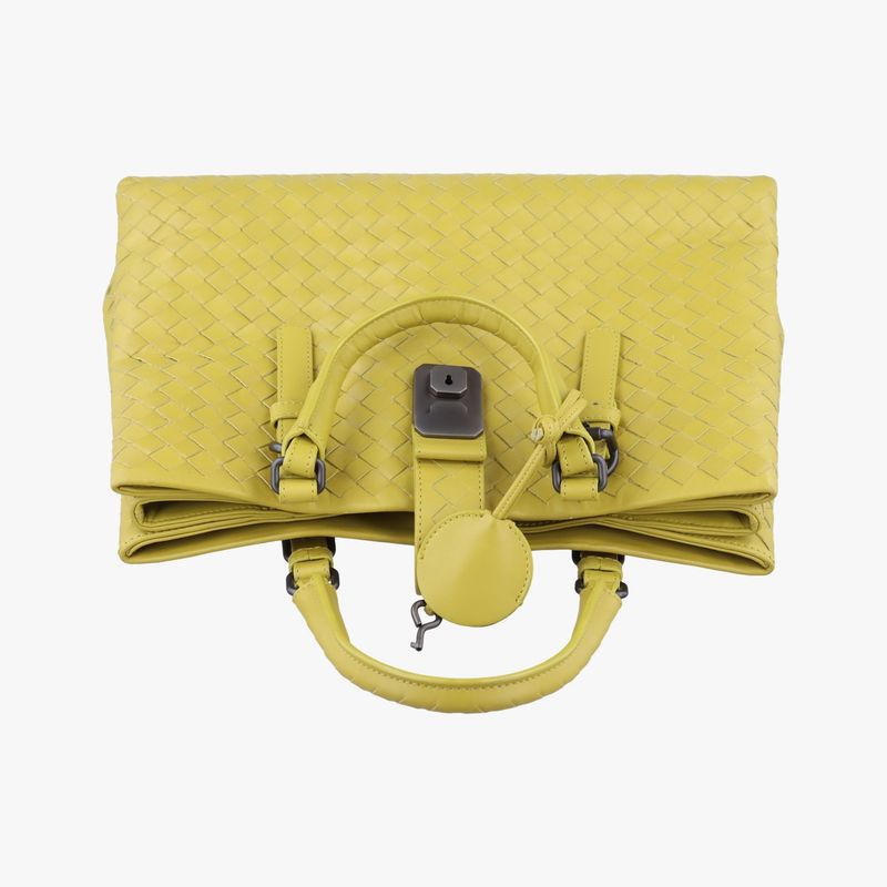 Bottega Veneta Roman Intrecciato Yellow Lambskin Shoulder Bag