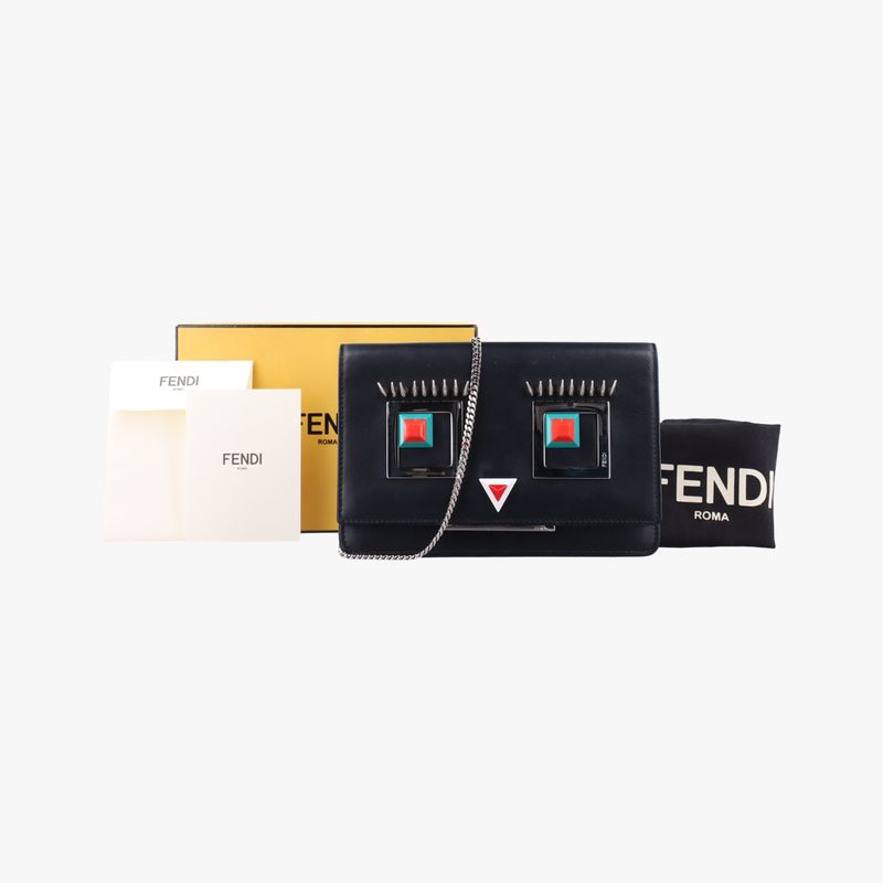 Fendi Monster Star Eyes Tube Black Leather Shoulder Bag