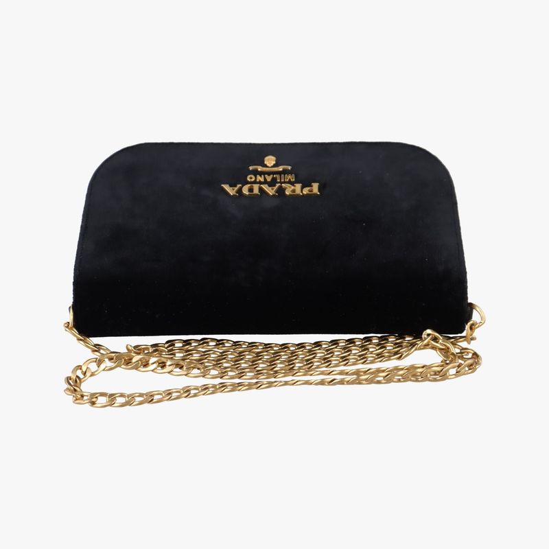Prada City Chain Black Velour Shoulder Bag