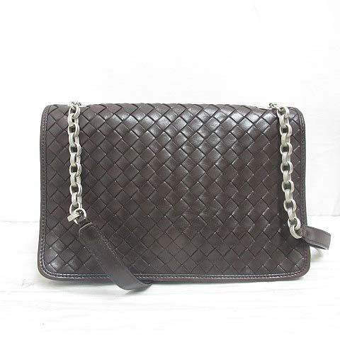 Bottega Veneta Chain Shoulder Bag Intrecciato Leather Brown Flap Braided