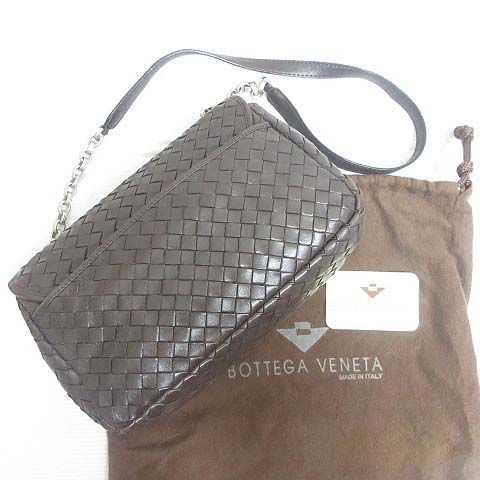 Bottega Veneta Chain Shoulder Bag Intrecciato Leather Brown Flap Braided