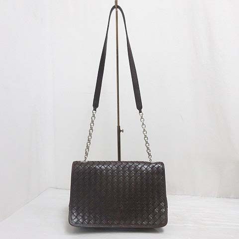 Bottega Veneta Chain Shoulder Bag Intrecciato Leather Brown Flap Braided