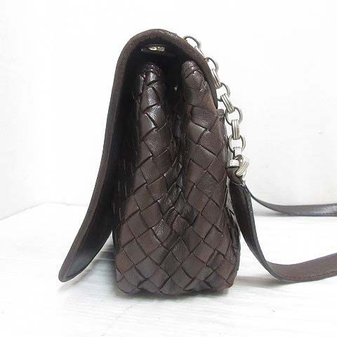 Bottega Veneta Chain Shoulder Bag Intrecciato Leather Brown Flap Braided
