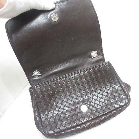 Bottega Veneta Chain Shoulder Bag Intrecciato Leather Brown Flap Braided
