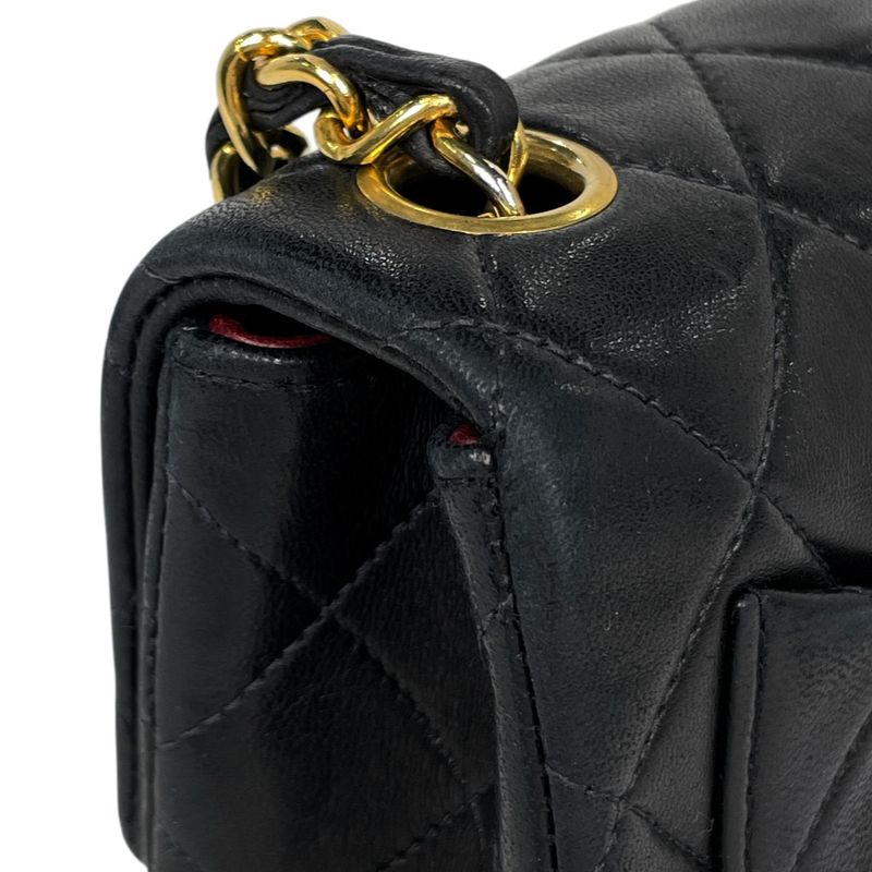 Chanel Mini Quilted Single Flap Chain Shoulder Bag Leather Black