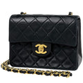 Chanel Mini Quilted Single Flap Chain Shoulder Bag Leather Black