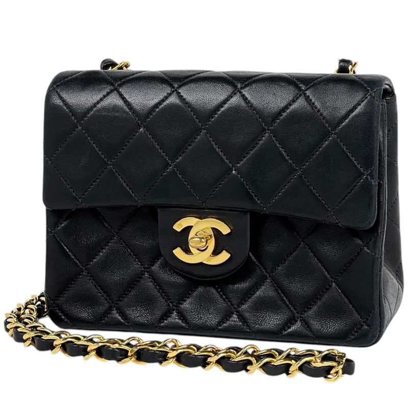 Chanel Mini Quilted Single Flap Chain Shoulder Bag Leather Black