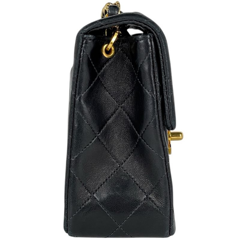 Chanel Mini Quilted Single Flap Chain Shoulder Bag Leather Black