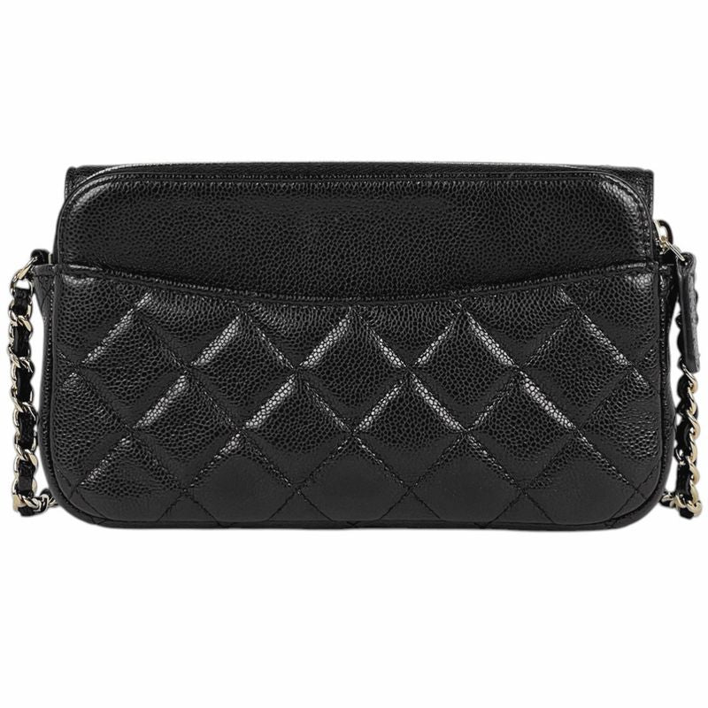 Chanel CC Logo Chain Wallet Quilted Caviar Leather Black