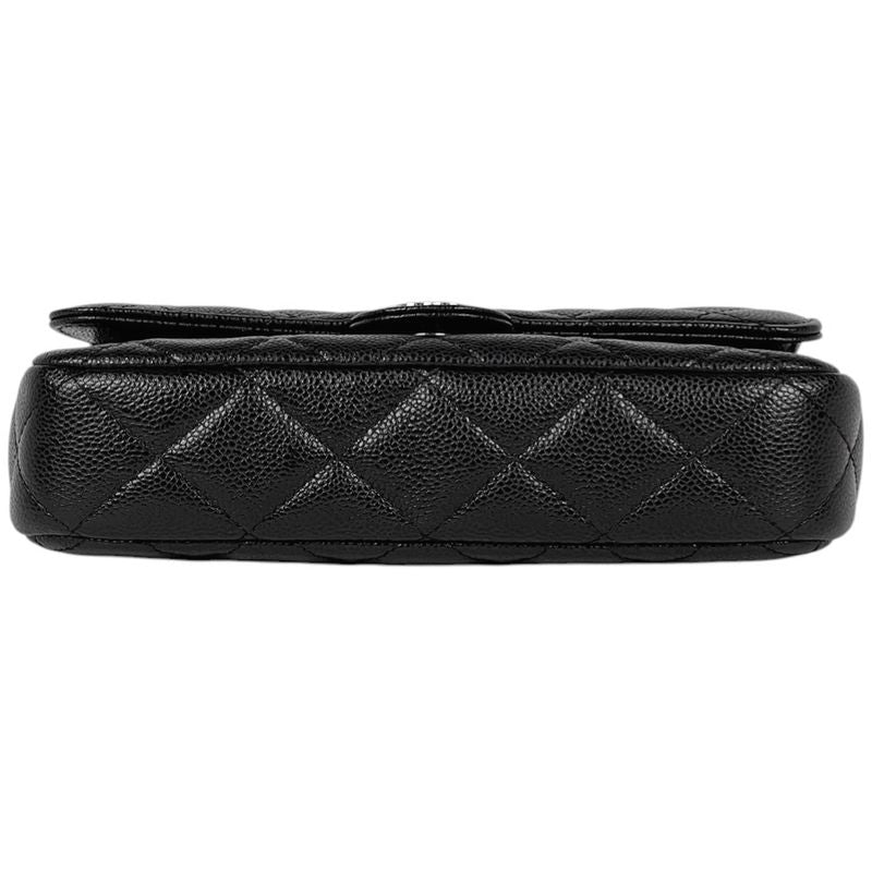 Chanel CC Logo Chain Wallet Quilted Caviar Leather Black