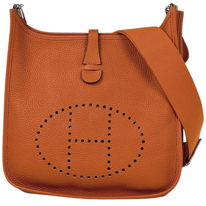 Hermes Evelyne 3 PM Perforated Logo Shoulder Bag Taurillon Clemence Orange Fizz