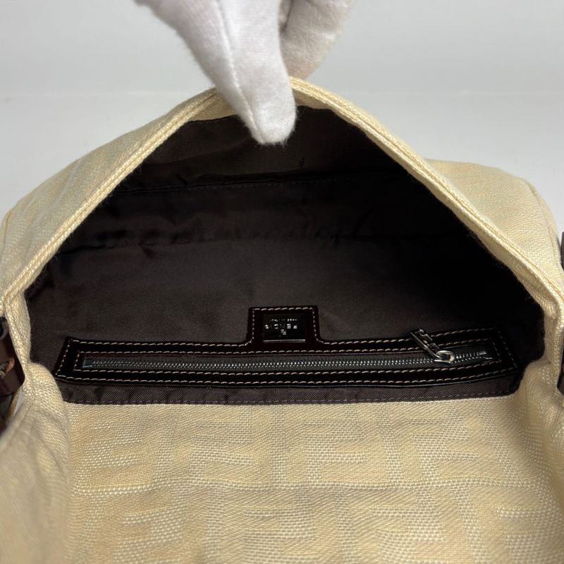 Fendi Zucca Pattern Mamma Baguette Shoulder Bag Canvas Beige
