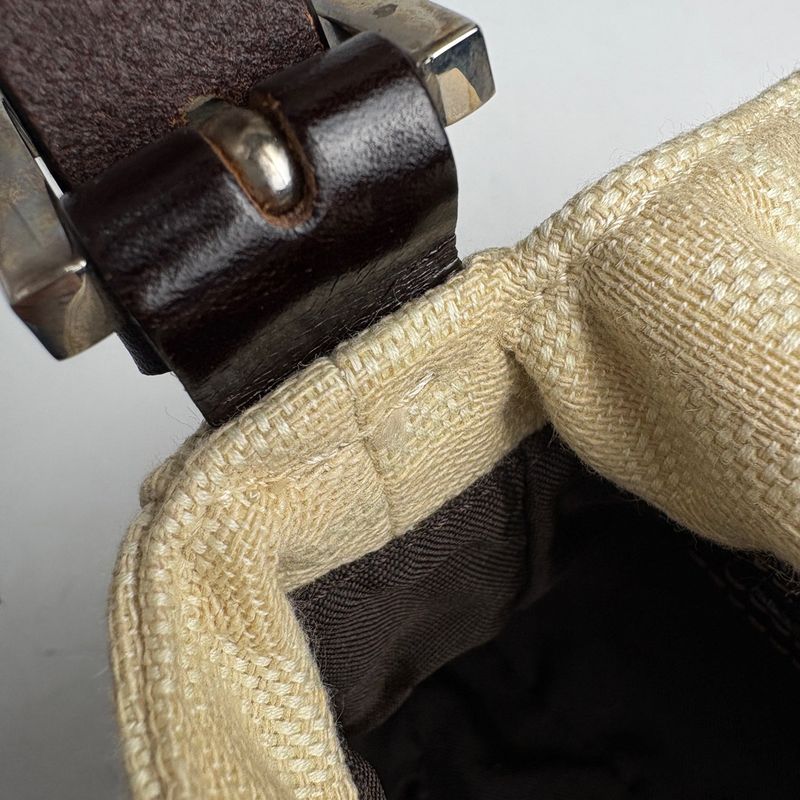 Fendi Zucca Pattern Mamma Baguette Shoulder Bag Canvas Beige