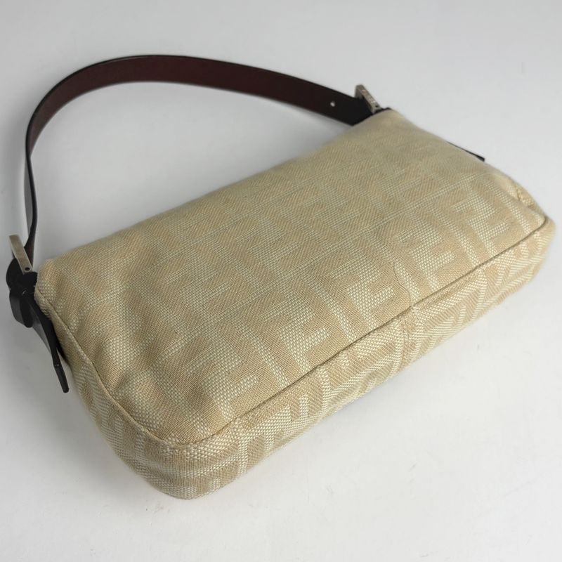 Fendi Zucca Pattern Mamma Baguette Shoulder Bag Canvas Beige